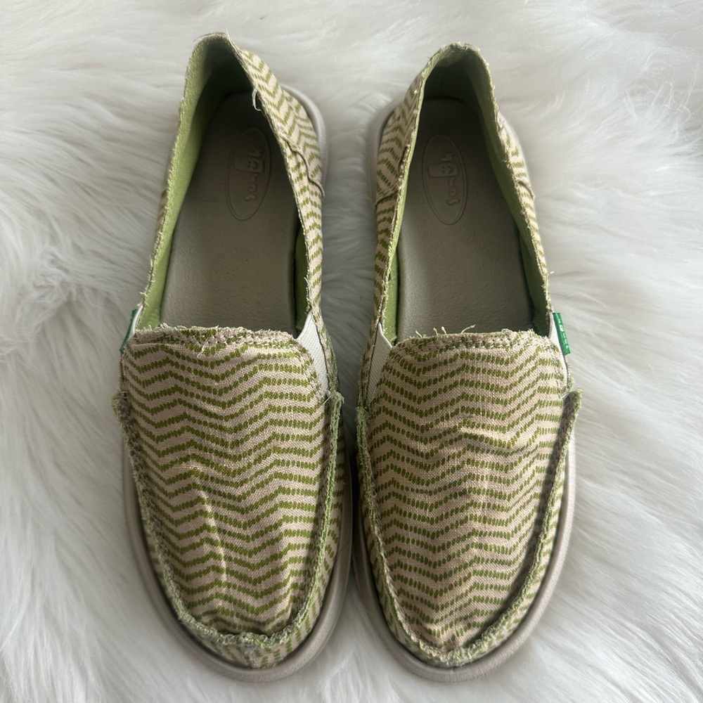 Sanuk Sidewalk Surfer Canvas Shoes Womens Size 9 Natural Khaki Green Slip On - Picture 4 of 13